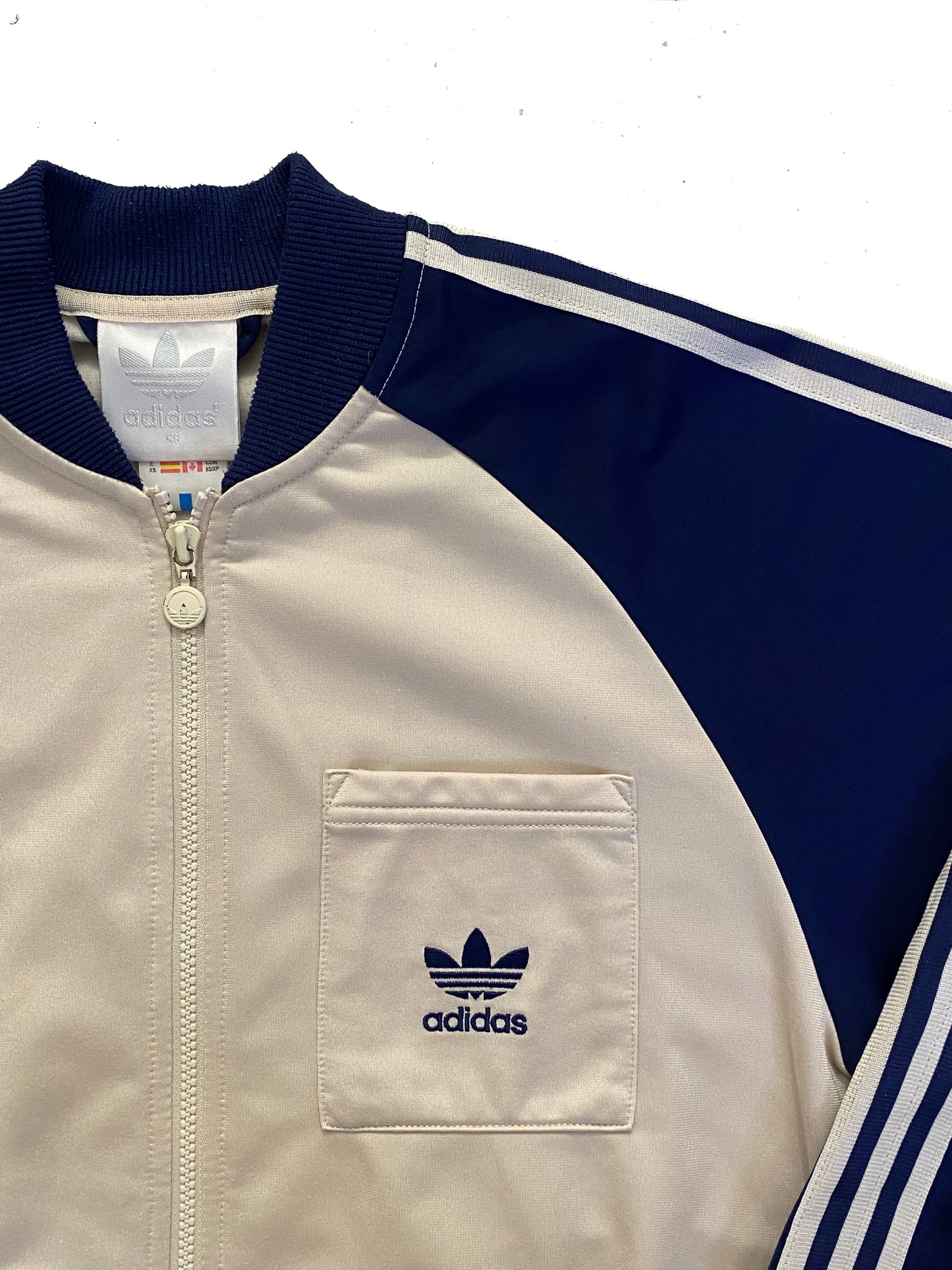 Adidas Vintage Track Jacket - Beige/Blue - Extra Small