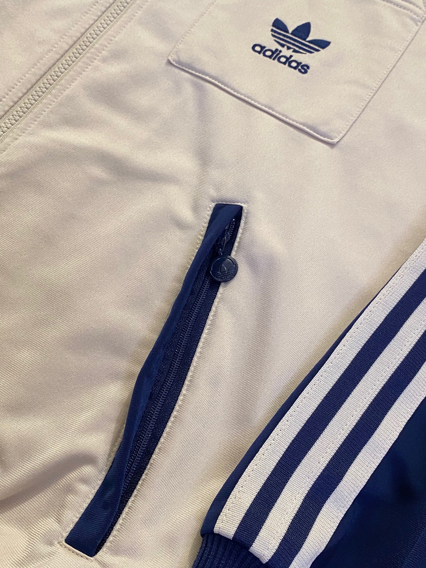 Adidas Vintage Track Jacket - Beige/Blue - Extra Small