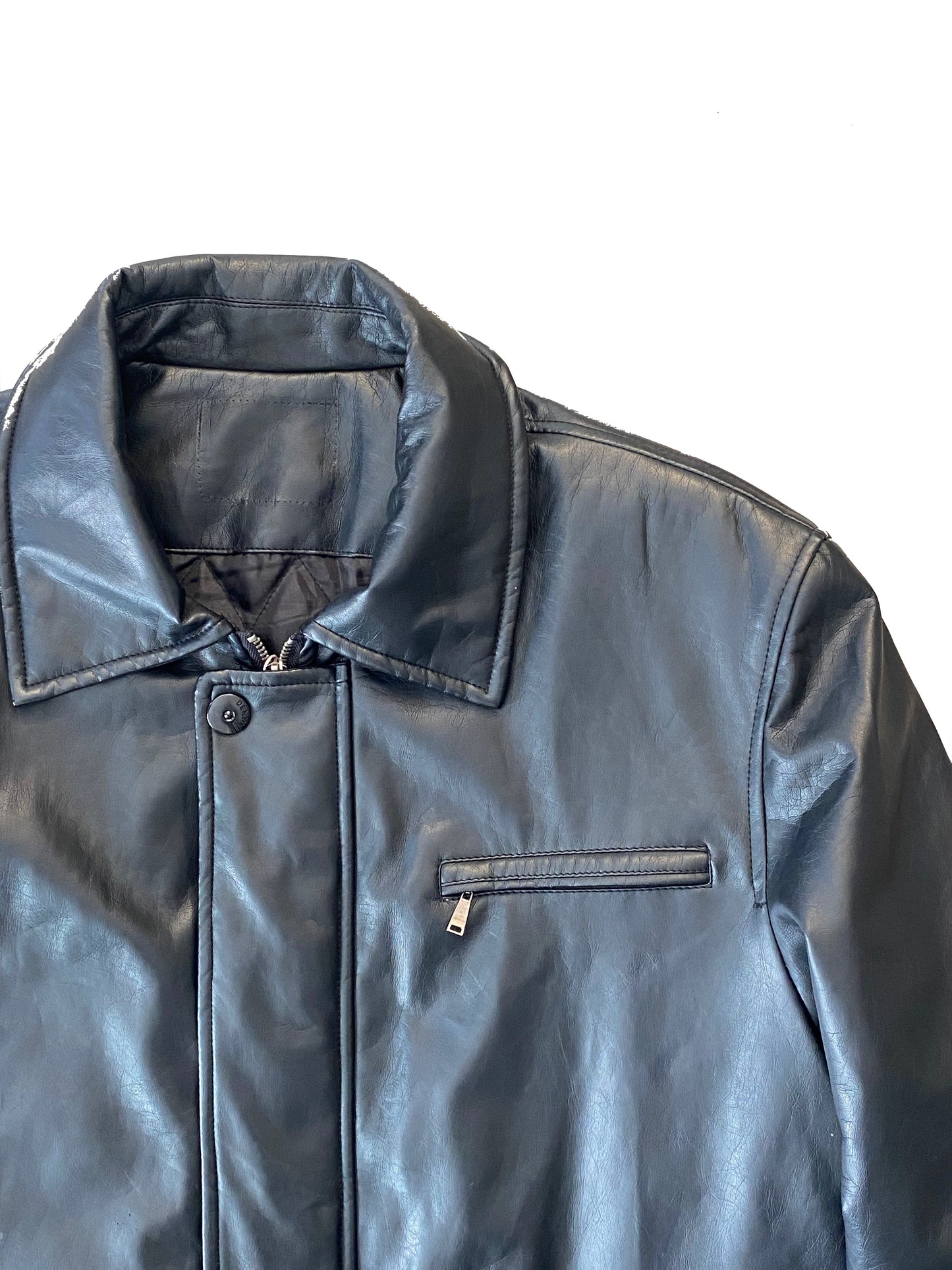 Curated Vintage Faux Leather Jacket - Black - Extra Large
