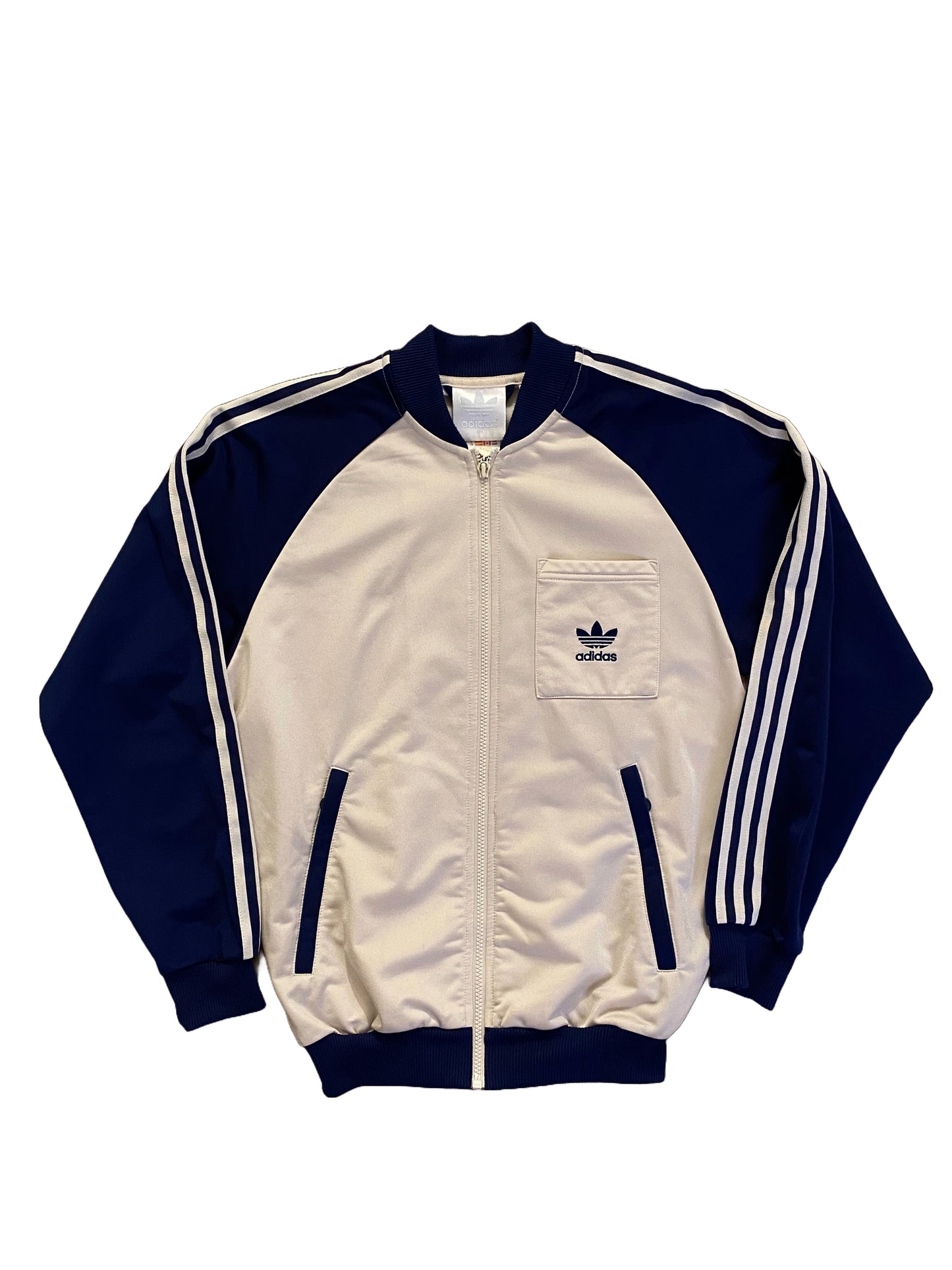 Adidas Vintage Track Jacket - Beige/Blue - Extra Small